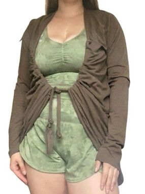 Jarbo Brown Draped Open Front Cardigan Lightweight Cotton Lagenlook Neutral S